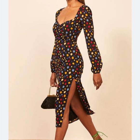 Reformation Black Polka Dot Mabille Dress - Picture 1 of 6
